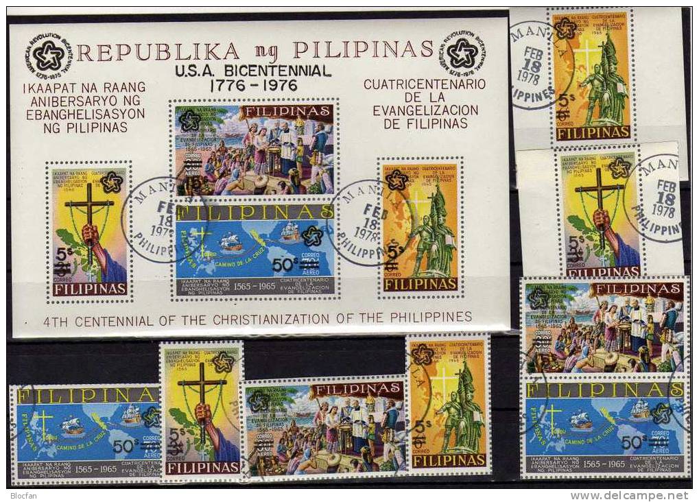 Unabhängigkeit USA 1976 AD Schwarz Philippinen 1172/5,2ER,ZD+Block 9 O 16€ M/s Overprint Bloc History Sheet Bf Pilipinas - Onafhankelijkheid USA