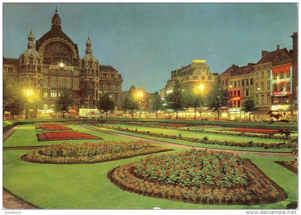 Antwerpen  -  Koningin Astridplein En Centraal Station Bij Nacht  -  1971 - Antwerpen