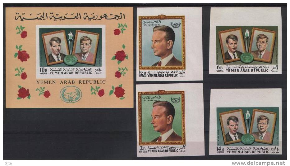 YEMEN(YAR) R.and J.Kennedy Set 4 Stamps+ S/Sheet Imper. MNH - Kennedy (John F.)