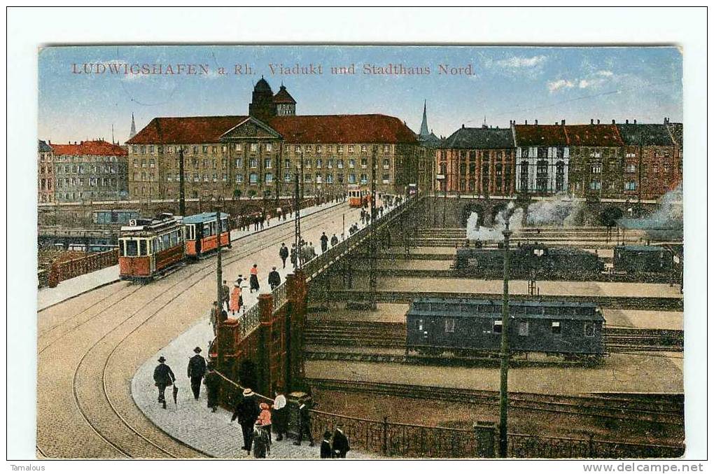 ALLEMAGNE - LUDWIGSHAFEN A. Rh. VIADUKT Und STADTHAUS NORD - TRAMWAY - TRAM - TRAIN -   - Scan Recto-verso - Ludwigshafen