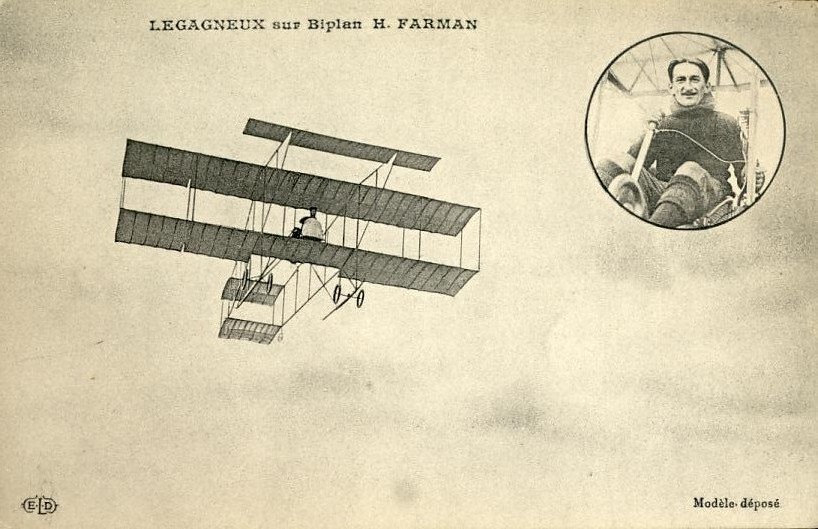 Aviateur Legagneux Sur Biplan Farman - Aviateurs