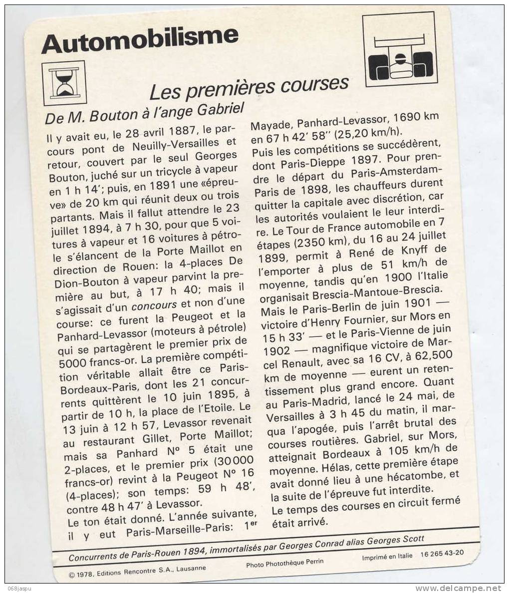 Fiche Automobilisme Premiere Course - Automobile - F1