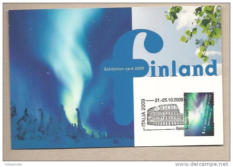 Finlandia - Cartolina Maximum Aurora Boreale Con Annullo Speciale: Italia 2009 - Festival Inter.le Della Filatelia - Astronomie