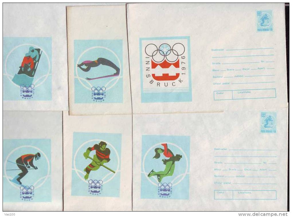 Innsbruck Winter Olympic Games,6 Covers Stationery;bob Schi.hochei Ice, Figure Skating, Romania. - Winter 1964: Innsbruck