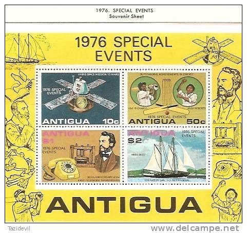 ANTIGUA - 1976 Special Events Souvenir Sheet - UPU, Space, Telephone, Sailing. Scott 458a. MNH ** - Antigua And Barbuda (1981-...)