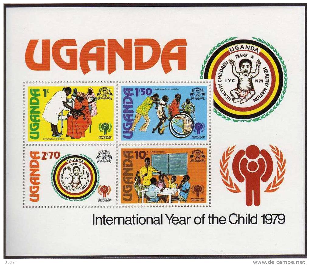 Jahr Des Kindes 1979 Uganda 203/6+Block 16 ** 3€ Kinder Erziehung UNESCO Blocchi Hojas Bloc Children M/s Sheet Bf Africa - Ouganda (1962-...)