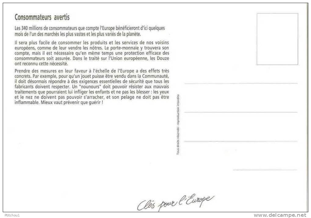 Clés Pour L\\´Europe CONSOMMATEURS AVERTIS  Carte Illustrée Par  JFD 1992 - Evènements