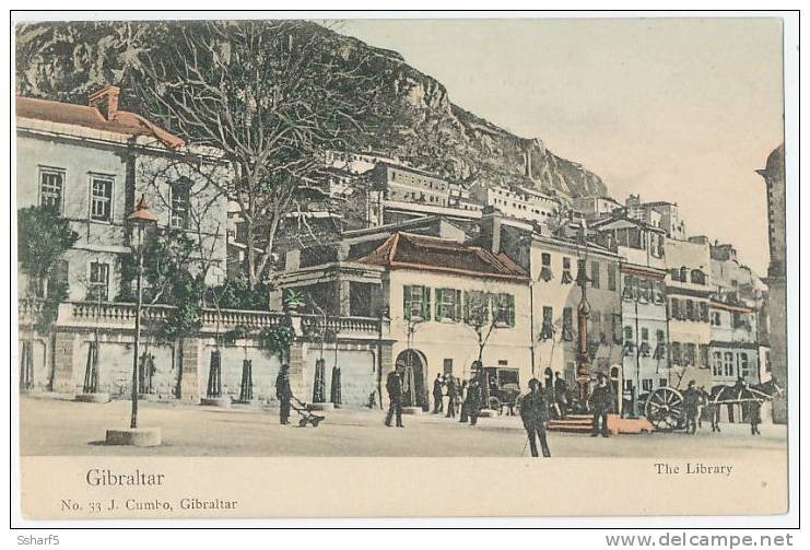 GIBRALTAR AThe Library Animated Street Scene C. 1900 J.Cumbo Color - Gibilterra