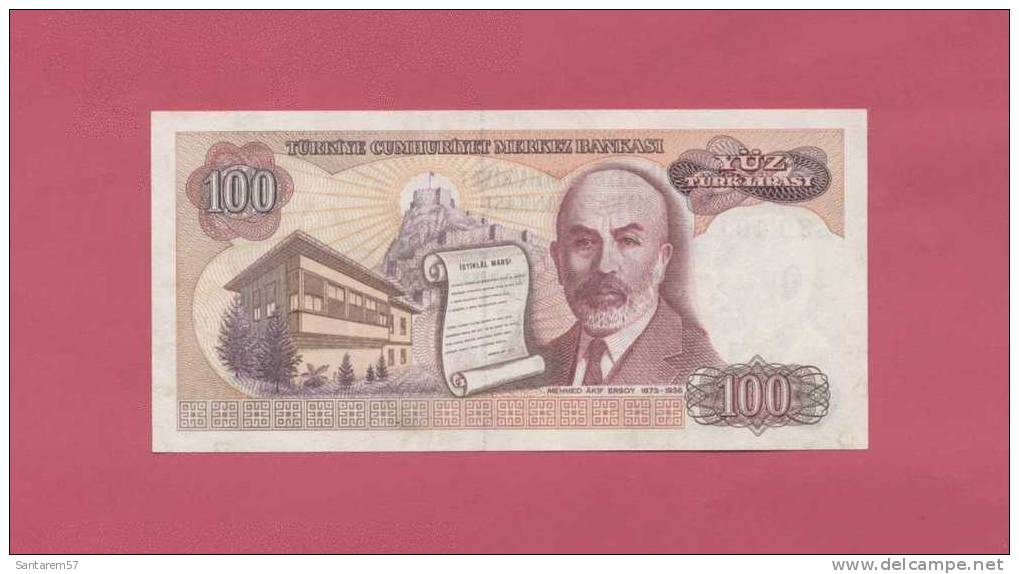 Billet De Banque Nota Banknote Bill 100 YUZ TURK LIRASI MEHMED AKIF ERSOY TURQUIE - Türkei