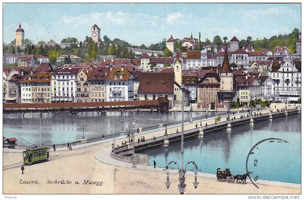 LUZERN : Seebrücke U.Musegg - Carte Animée Oblitérée Le 24.VII.1912 Avec Affranchissement Au Verso - Lucerna