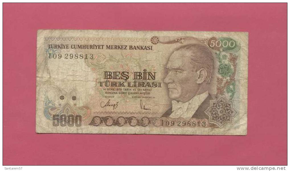 Billet De Banque Nota Banknote Bill 5000 BES BIN TURK LIRASI TURQUIE 1970 - Türkei