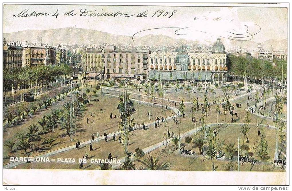Postal BARCELONA Plaza Cataluña Año 1909. Animada - Barcelona