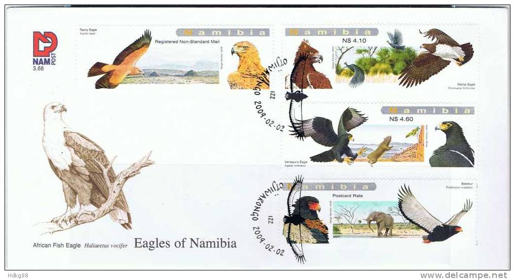 NAM Namibia 2009 Mi 1300-03 FDC Raubvögel - Namibia (1990- ...)