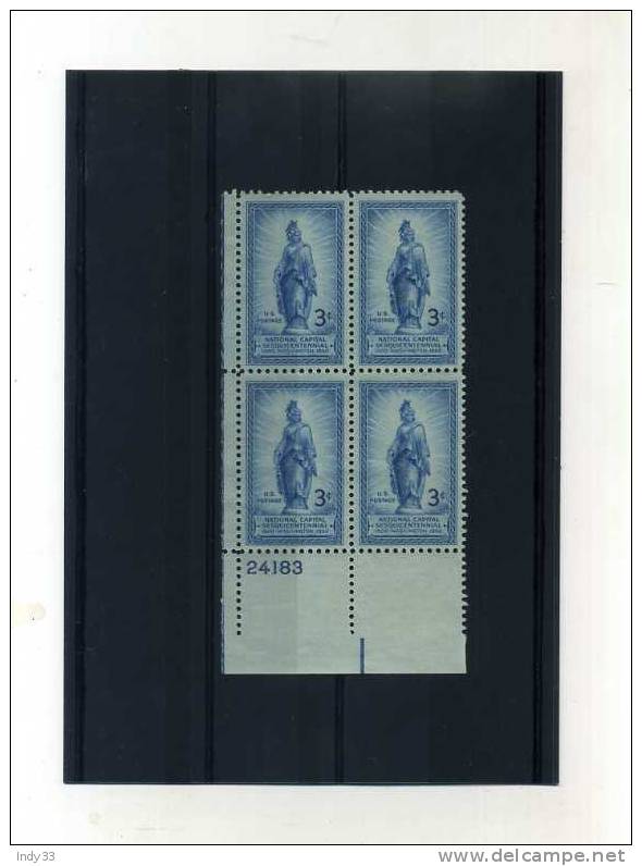 - U.S.A. . NATIONAL CAPITAL SEQUICENTENNIAL . 3c 1950 . BLOC DE 4 TIMBRES . BORD DE FEUILLE AVEC NUMERO - Ongebruikt