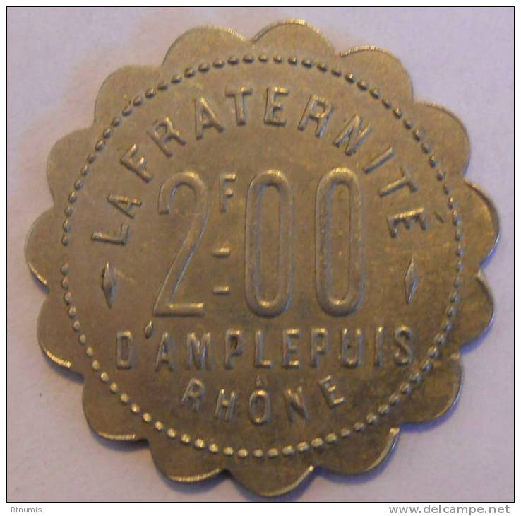 Amplepuis 69 La Fraternité 2 Francs Elie 15.5 - Monetary / Of Necessity
