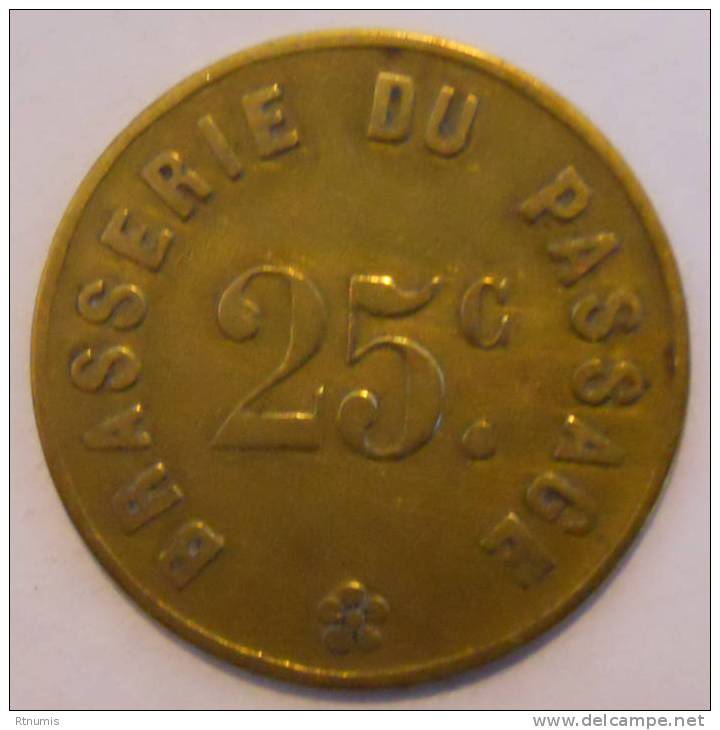 Saint-Etienne 42 Brasserie Du Passage 25 Centimes Elie B.300.1 - Monétaires / De Nécessité