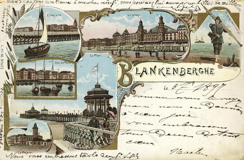 Belgique - Souvenir De Blankenberghe - Pêcheur Crevette -  Phare - Cachet Postaux 1897 - Blankenberge