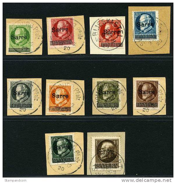 Saar #18-27 Used Short Set From 1920, German Expertized On Piece - Used Stamps