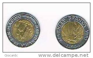 SAN MARINO LIRE 500 ADVENIET REGNUM VIRI 1993 - CIRCOLATA - San Marino