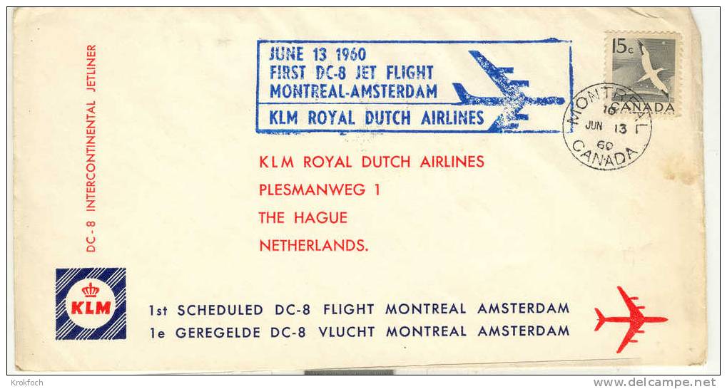 Montreal Amsterdam - 1er Vol 1960 Par DC8 KLM - Erst- U. Sonderflugbriefe