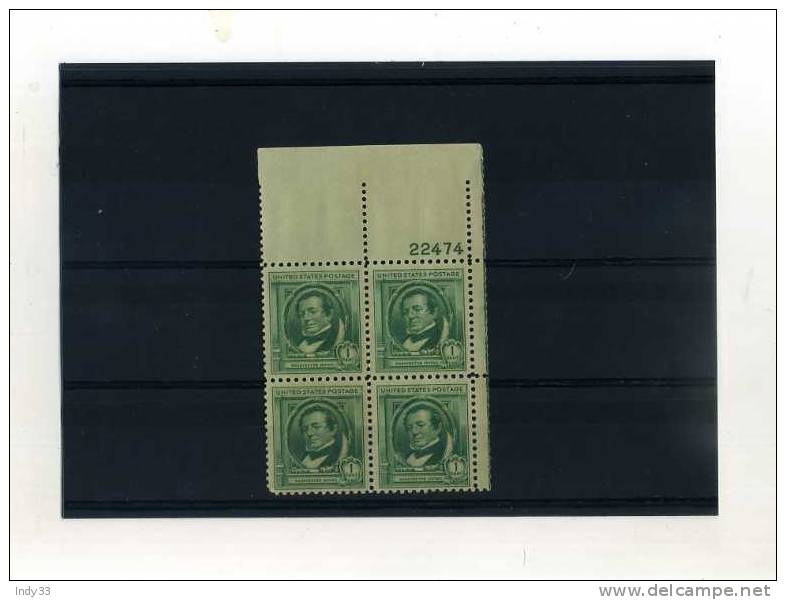 - U.S.A. . WASHINGTON IFVING . 1c 1939 . BLOC DE 4 . BORD DE FEUILLE AVEC NUMERO - Unused Stamps
