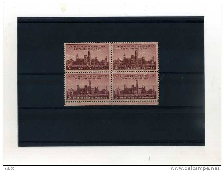 - U.S.A. . SMITHSONIAN INSTITUTION . 3c 1946 . BLOC DE 4 . BORD DE FEUILLE - Ongebruikt