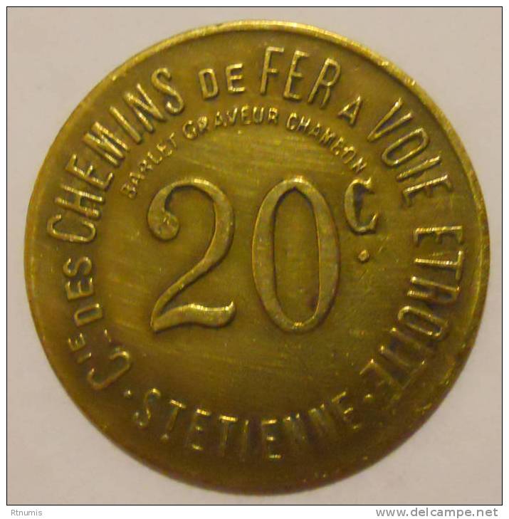 Saint-Etienne 42 Cie Chemins De Fer Voie étroite 20 Centimes Elie C.980.4 - Monétaires / De Nécessité