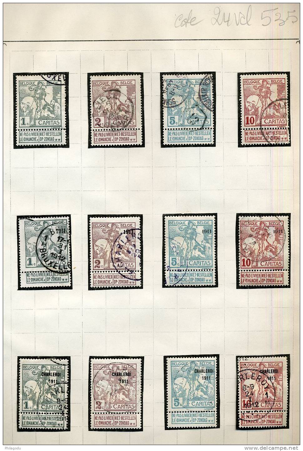Partie De Collection De Belgique   1911  Les 24 Valeurs   Cote 535 E - 1910-1911 Caritas