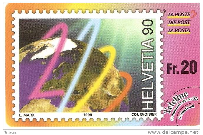 TARJETA DE SUIZA DE TELELINE DE SELLO CON GLOBO TERRAQUEO (STAMP) - Stamps & Coins