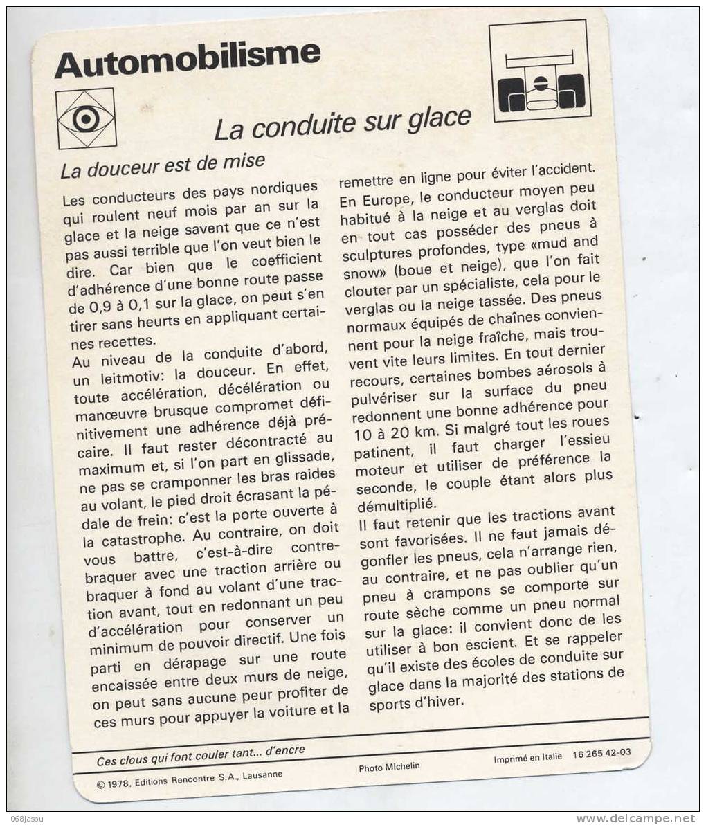 Fiche Automobilisme Conduite Sur Glace - Automobile - F1