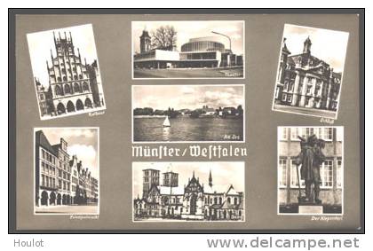 Münster - 7 Bilderkarte 1. Rathaus, 2. Prinzipalmarkt, 2. Theater, 4. Aa-See, 5. Der Dom, 6. Das Schloß, 7. Der Kiepenke - Münster