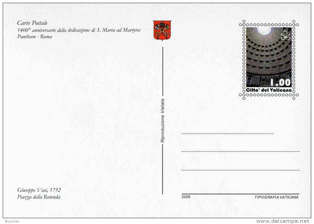 Entier Postal  Sur Carte Postale  Illustrée "Le Panthéon De Rome En  1752" - Entiers Postaux