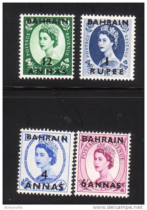 Bahrain 1952-54 QE Surcharged 4v MLH - Bahreïn (1965-...)