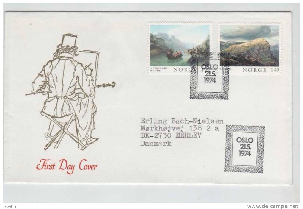 Norway FDC Paintings Complete With Cachet 21-5-1974 Sent To Denmark - FDC