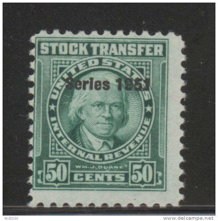 USA 1951 REVENUE - STOCK TRANSFER STAMP - 10 CENTS BRIGHT GREEN (WILLIAM J DUANE) SCOTT #RD347 HINGED MINT - Steuermarken