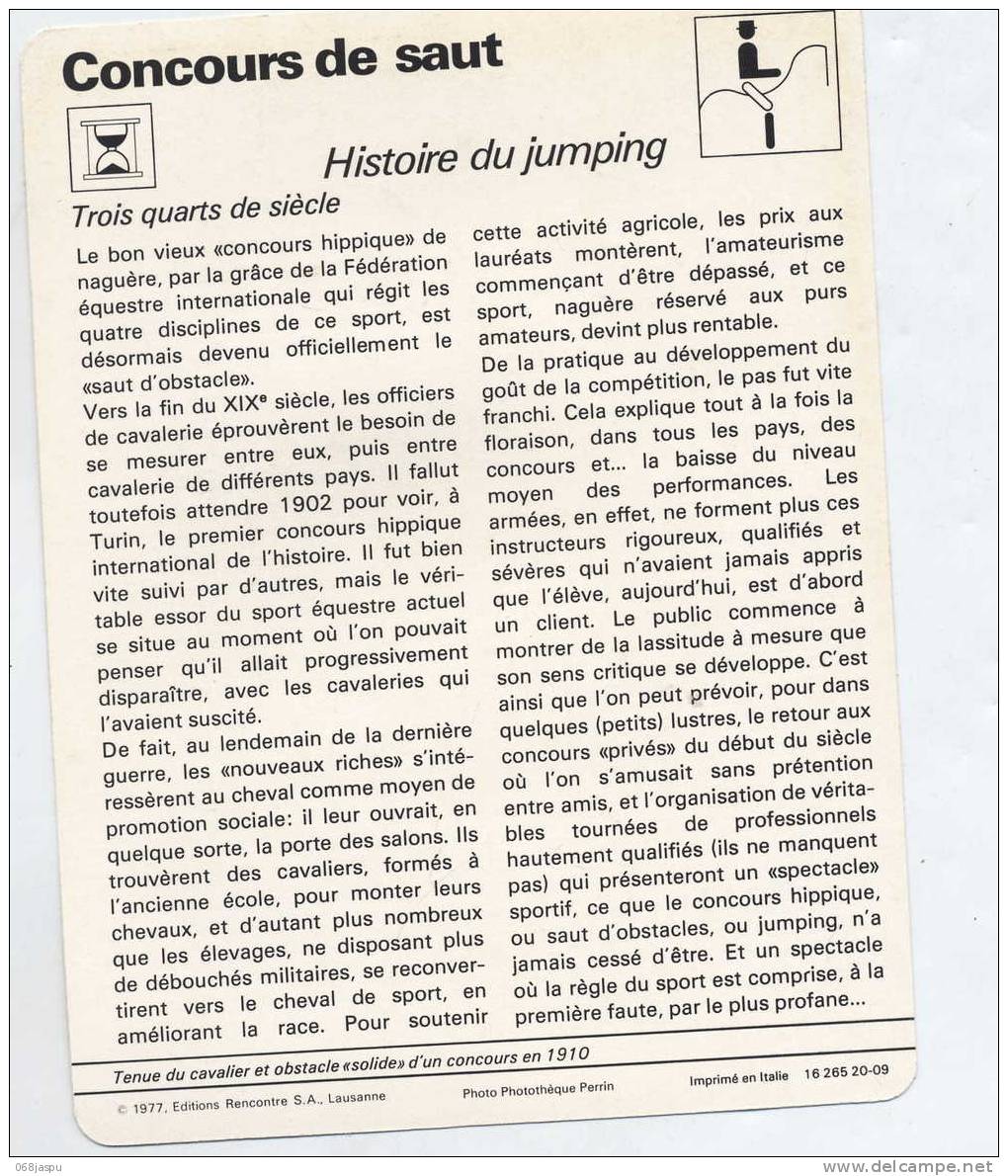 Fiche Hippisme Concours De Saut Histoire Jumping - Hipismo