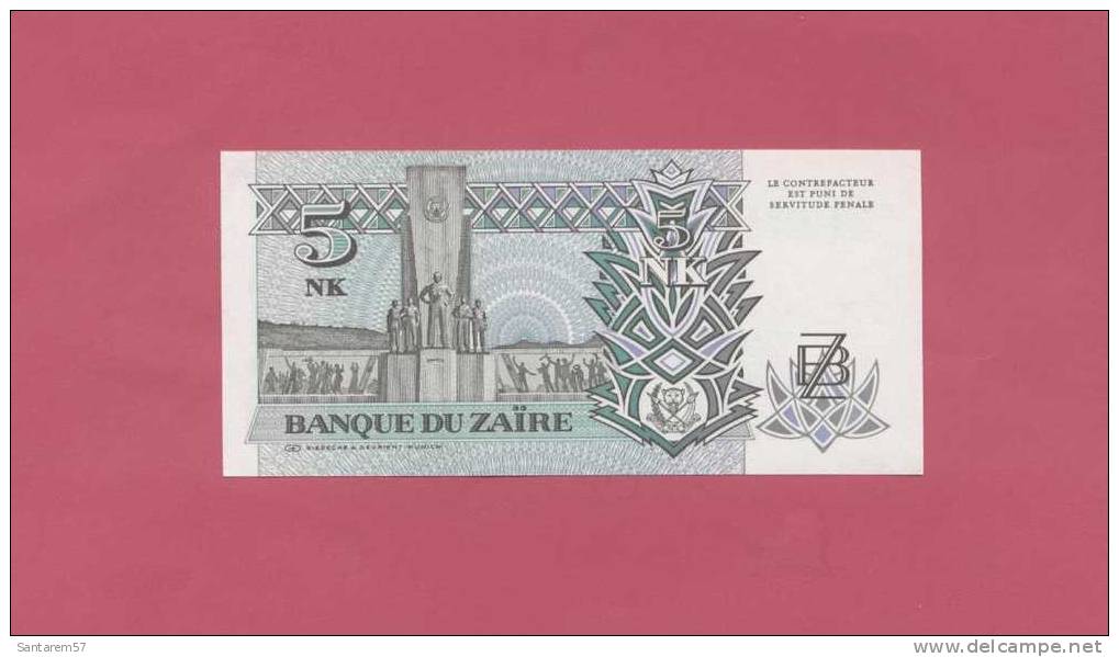 Billet De Banque Nota Banknote Bill 5 CINQ NOUVEAUX MAKUTA FIVE NEW ZAIRE Non Circulé 1993 - Zaïre