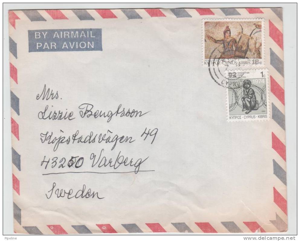 Cyprus Air Mail Cover Sent To Sweden 1992 - Covers & Documents