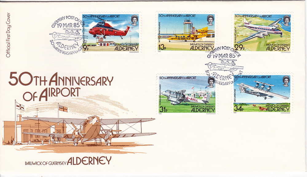 1985   FDC  50th Ann Of Alderney Airport  Complete Set - Alderney