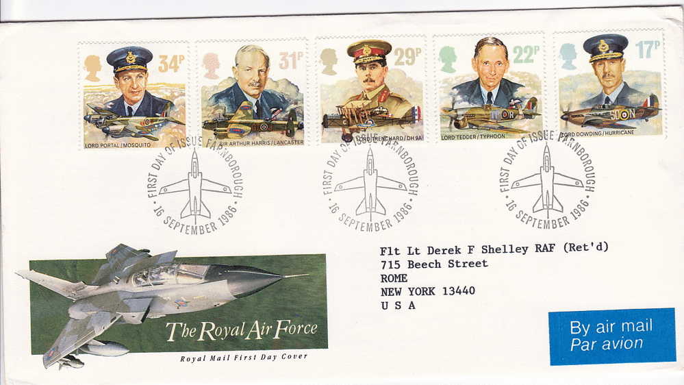 1986  Royal Air Force Air Heroes And Planes FDC - 1981-1990 Em. Décimales