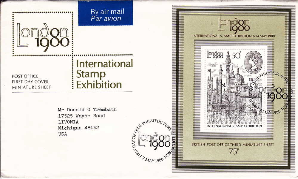1980  London 80 International Stamp Exhibition Souvenir Sheet  FDC - 1971-1980 Decimal Issues