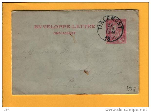 Enveloppe-Lettre (omslagbrief) (type Zegel 46)  Met Cirkelstempel TIRLEMONT (VK) - Enveloppes-lettres