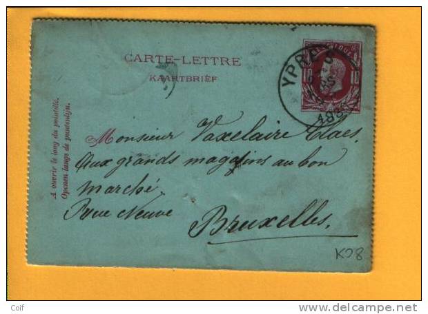 Kaartbrief (Carte-lettre) (type Zegel 30)  Met Cirkelstempel YPRES (VK) - Cartes-lettres