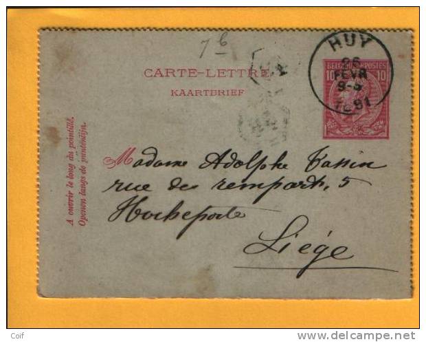 Kaartbrief (Carte-lettre) (type Zegel 46)  Met Cirkelstempel HUY (VK) - Postbladen