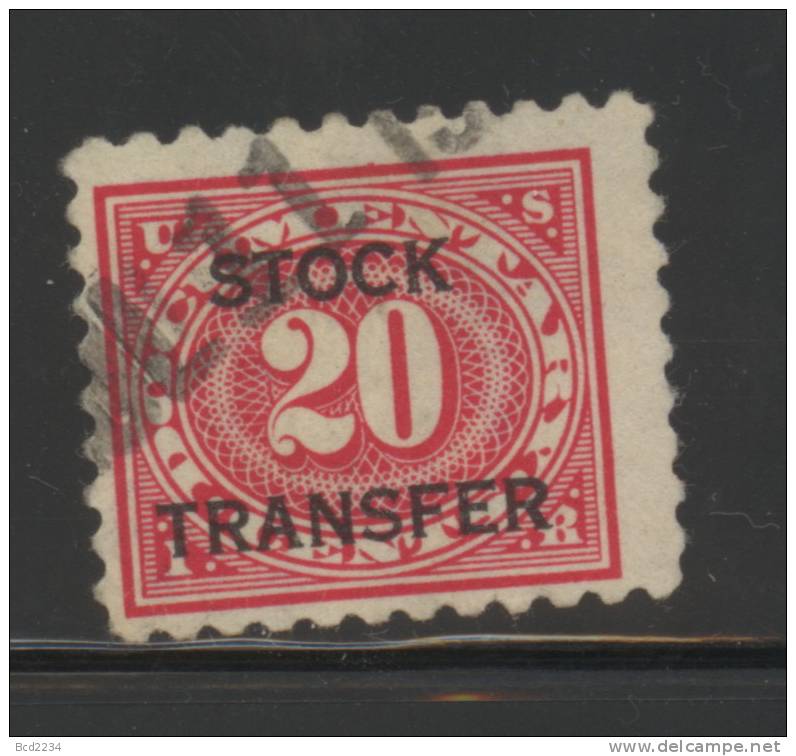 USA 1918-1922 REVENUE - STOCK TRANSFER TAX - 20 CENTS CARMINE ROSE USED  - SCOTT RD6 - Revenues