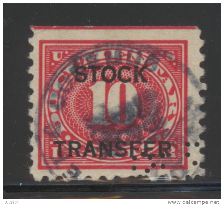 USA 1918-1922 REVENUE - STOCK TRANSFER TAX - 10 CENTS CARMINE ROSE USED  - SCOTT RD5 - Fiscaux