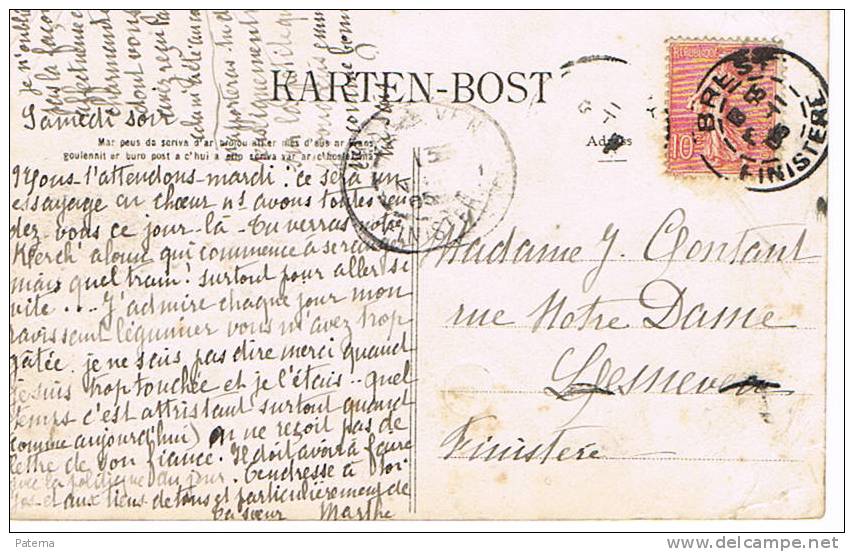 Postal BREST-FINISTERE 1905 ( Francia), Post Card, Postkarte,cartolina Postal - 1903-60 Säerin, Untergrund Schraffiert