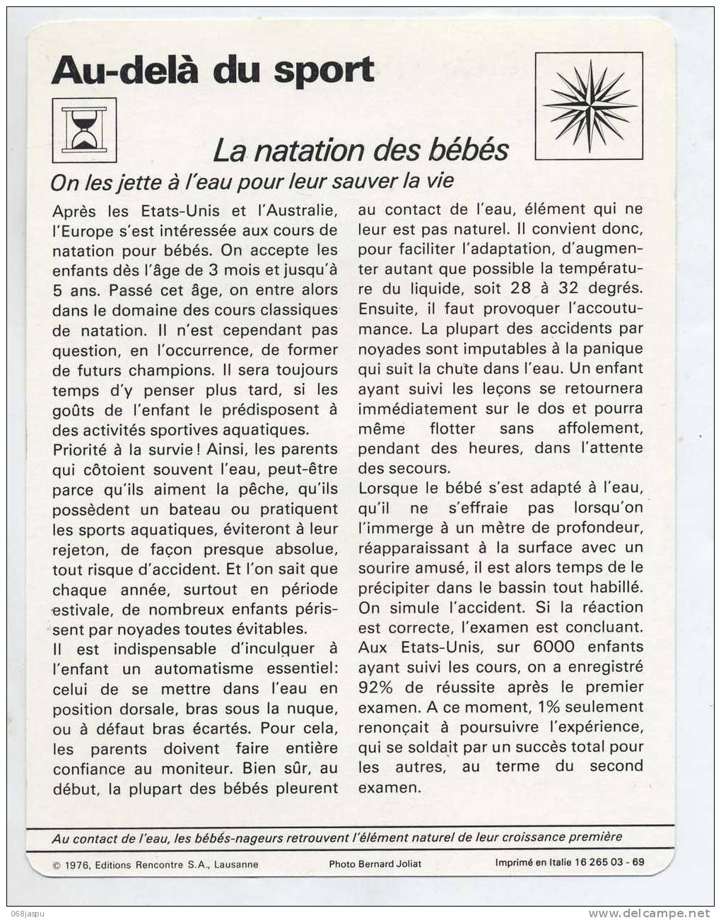 Fiche Natation Bébés - Zwemmen