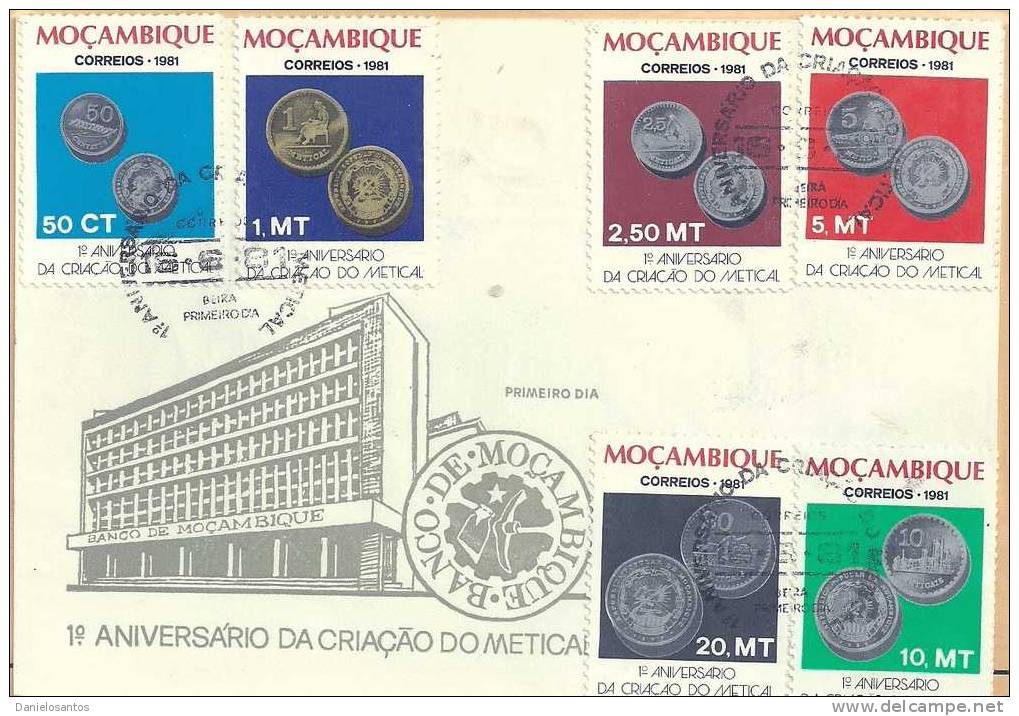 Mozambique Moçambique 1981 First Anniversary Of New Currency - Metical - Coins  FDC - Scott 751-756 - Monnaies