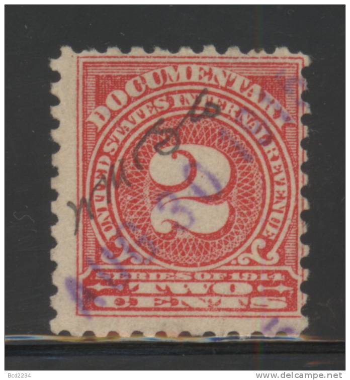 USA 1914 REVENUE - DOCUMENTARY STAMP- 2 CENTS ROSE - USED - Scott #R197 - Fiscali